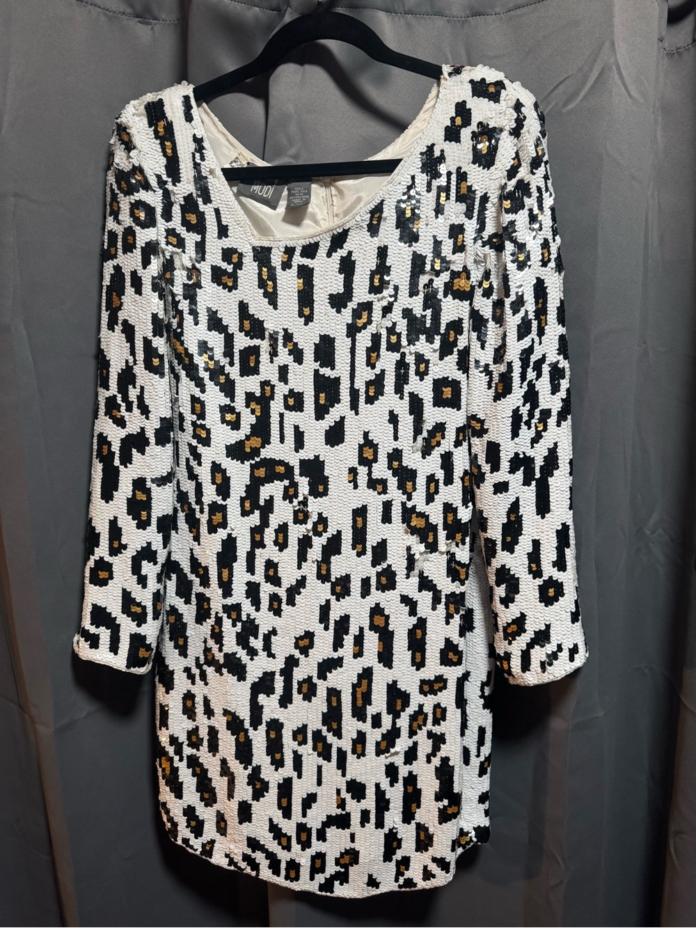 Modi White Sequin Leopard Shift Dress